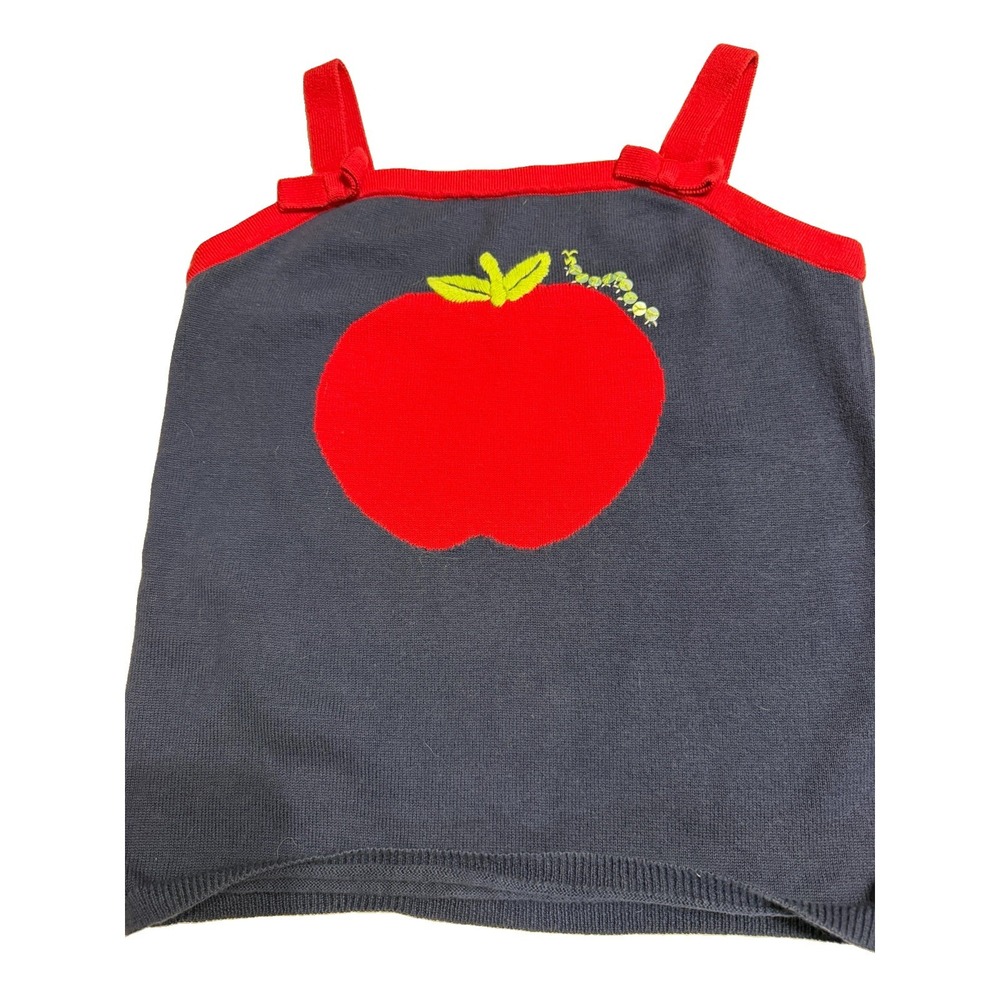 Vintage Gymboree 2003 Apple Caterpillar Sequin Knit Tank Top Navy Red Size 8